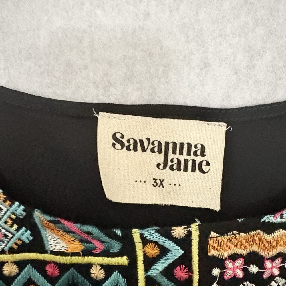 Savanna Jane Womens Embroidered Aztec Boho Top Size‎ 3X Black Artsy Tiered - Picture 7 of 8